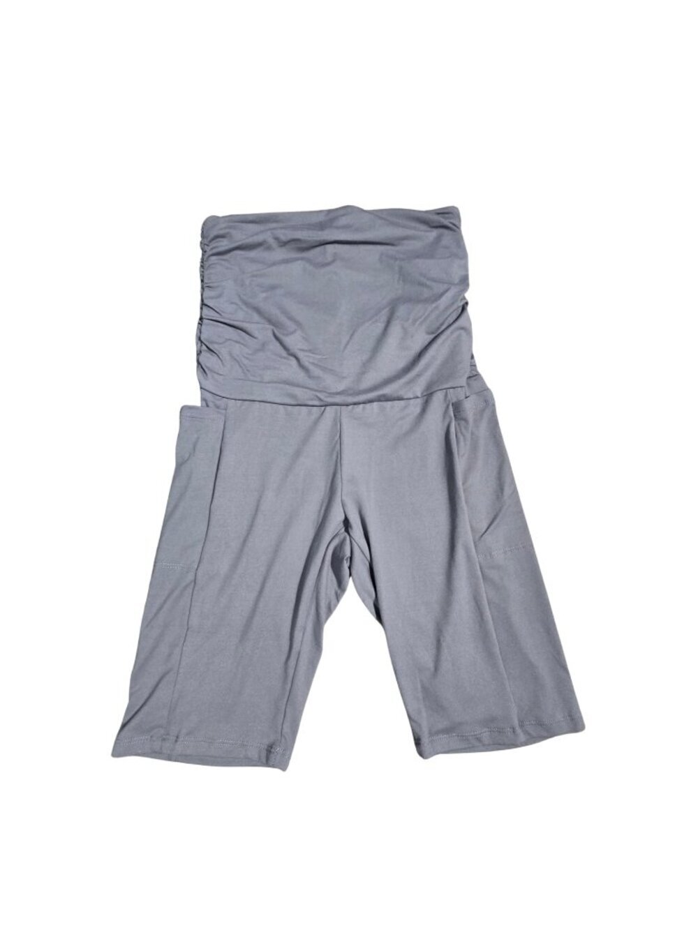 NWOT | Grey High-Rise Over-the-Belly Maternity Bike Shorts with Pockets Small